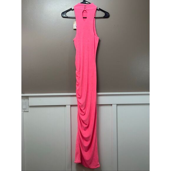 NWT SER.O.YA Delta Neon Pink High Neck Bodycon Ruched Dress Women's Small - Picture 11 of 12